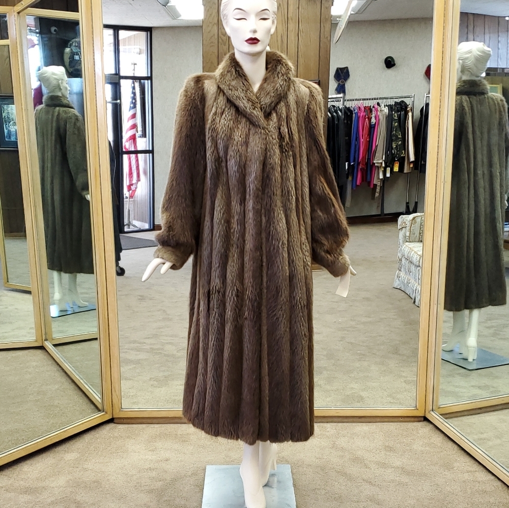 Natural Hazel Long Hair Beaver Fur Coat